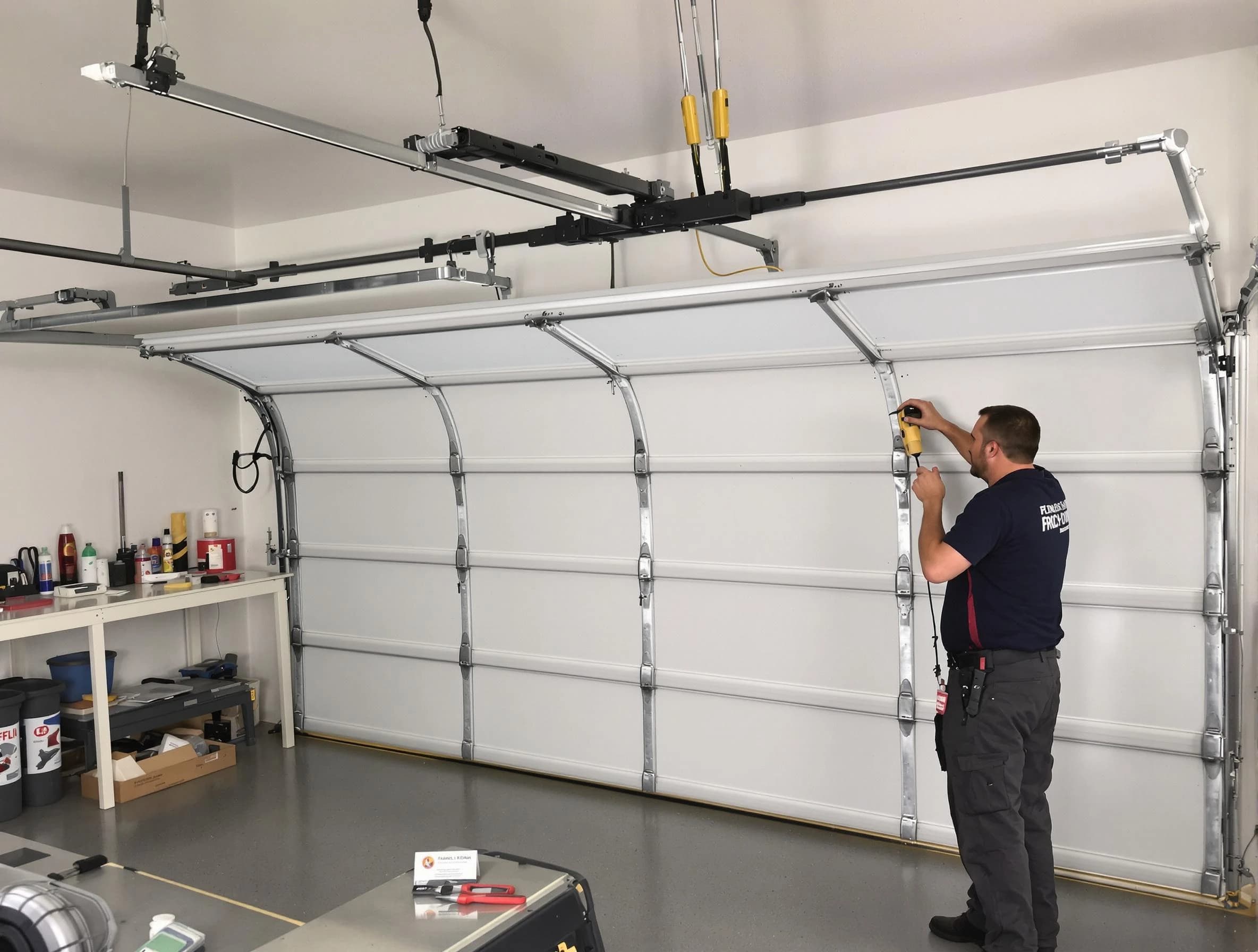Arvada Garage Door Repair certified technician performing overhead door system repair in Arvada