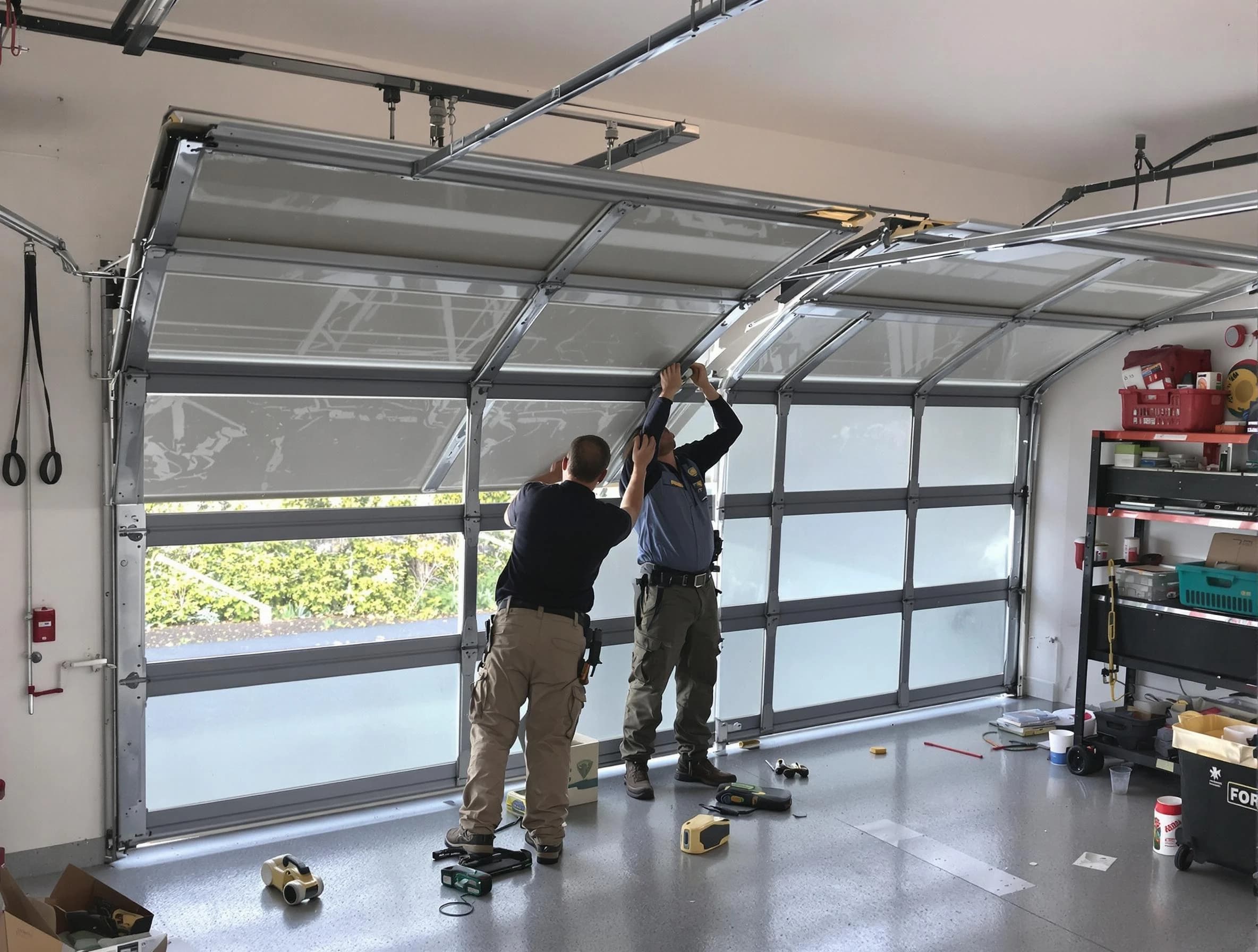 Arvada Garage Door Repair expert performing precise panel replacement on Arvada garage door