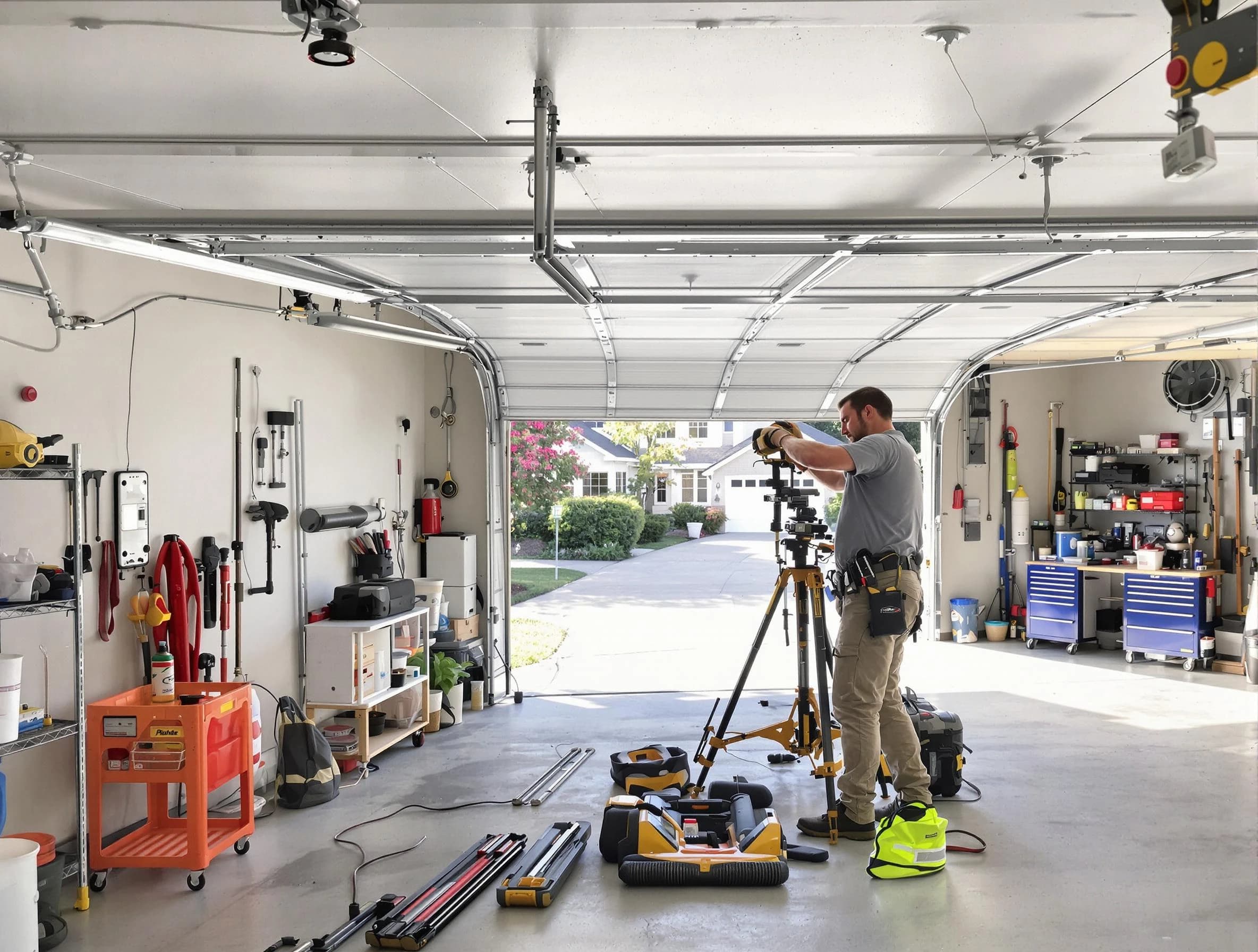 Arvada Garage Door Repair specialist performing laser-guided track alignment in Arvada