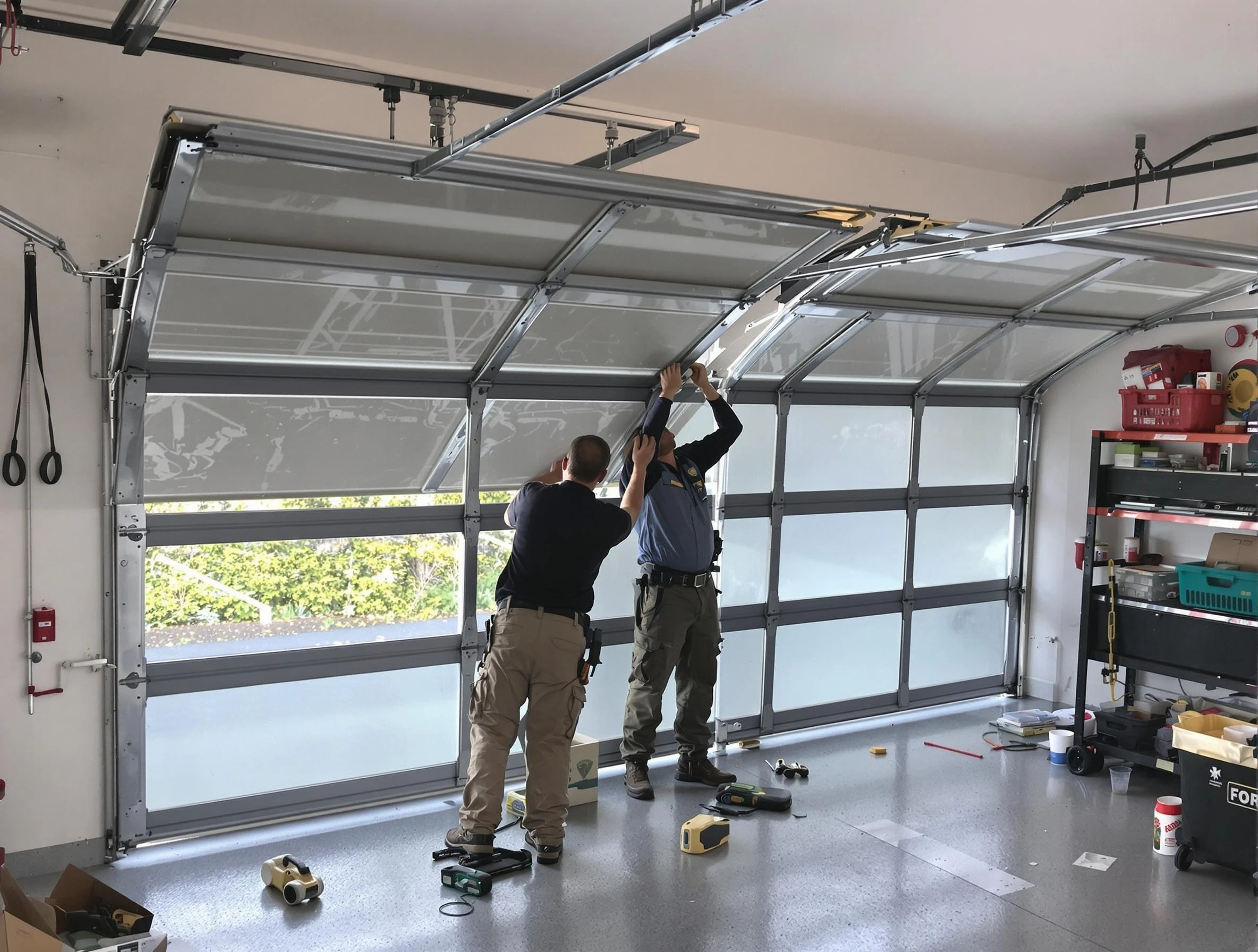 Arvada Garage Door Repair expert performing precise panel replacement on Arvada garage door