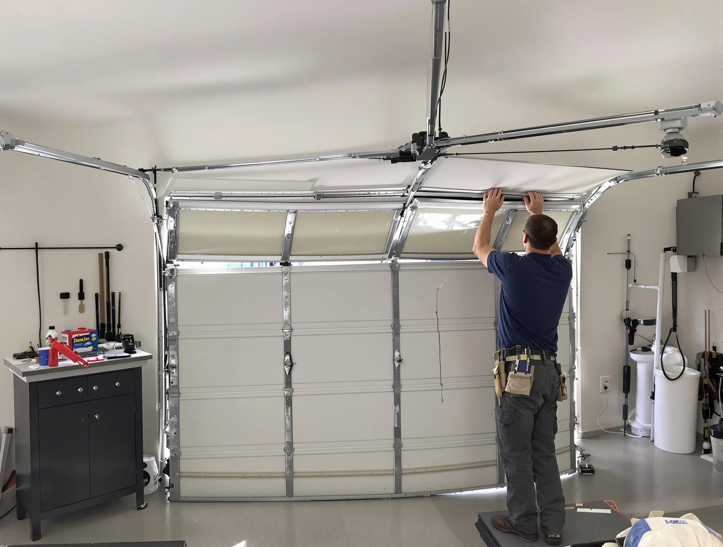 Arvada Garage Door Repair specialist performing precise section replacement on Arvada garage door